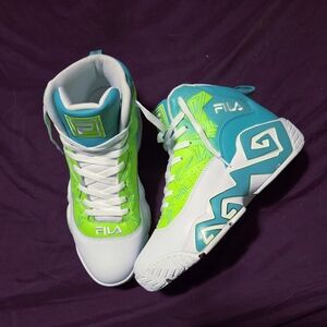 Fila High-Top Sneakers in Green and Blue, Size 10.5 Mens